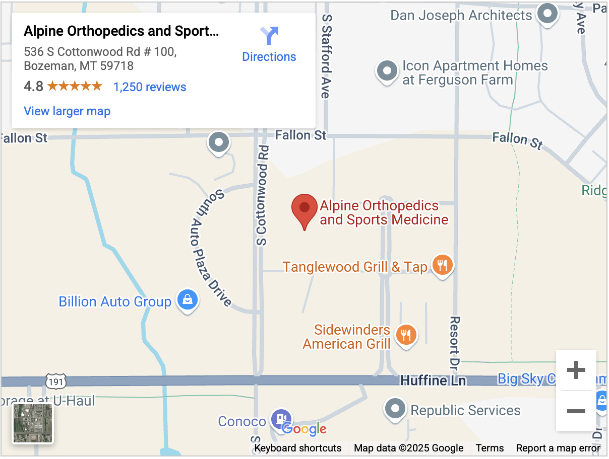 Map showing directions to Dean Sukin office at Alpine Orthopedics and Sports Center